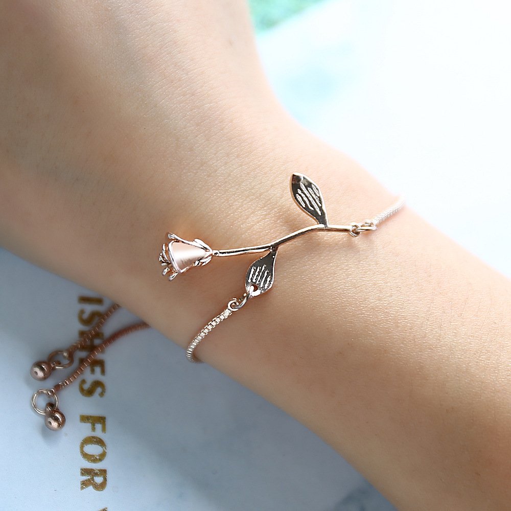 WLL Elegant 3D Red Rose Flower Charm Bracelet for Women | Beauty and The Beast Inspired Jewelry | Perfect Bridesmaid Gift & BFF Present | Romantic Date Night & Wedding Accessory