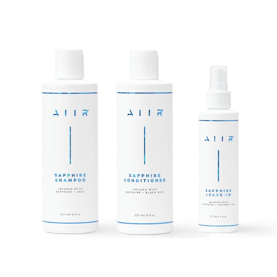 **AIIR Sapphire Shampoo & Conditioner Set for Color Treated & Damaged Hair - Sulfate Free, Coconut Oil Infused Hair Repair Bundle with Leave-In Treatment for Stronger, Healthier & Shinier Hair - Perfect for Daily Hair Care & Salon-Quality Results at Home**