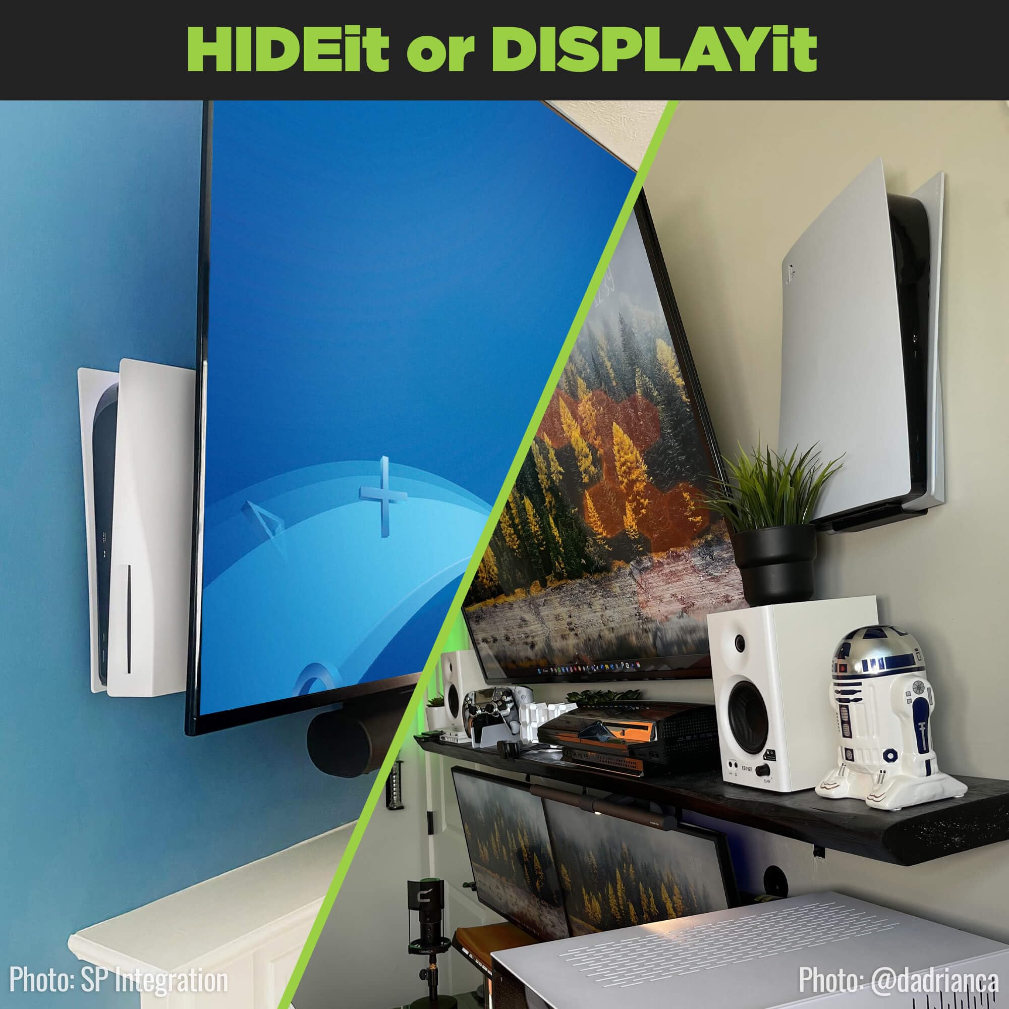 HIDEit Heavy Duty Steel PS5 Wall Mount Bracket for PlayStation 5 Console (Disc/Digital Edition) - Secure TV Mounting Solution for Living Room & Gaming Setup