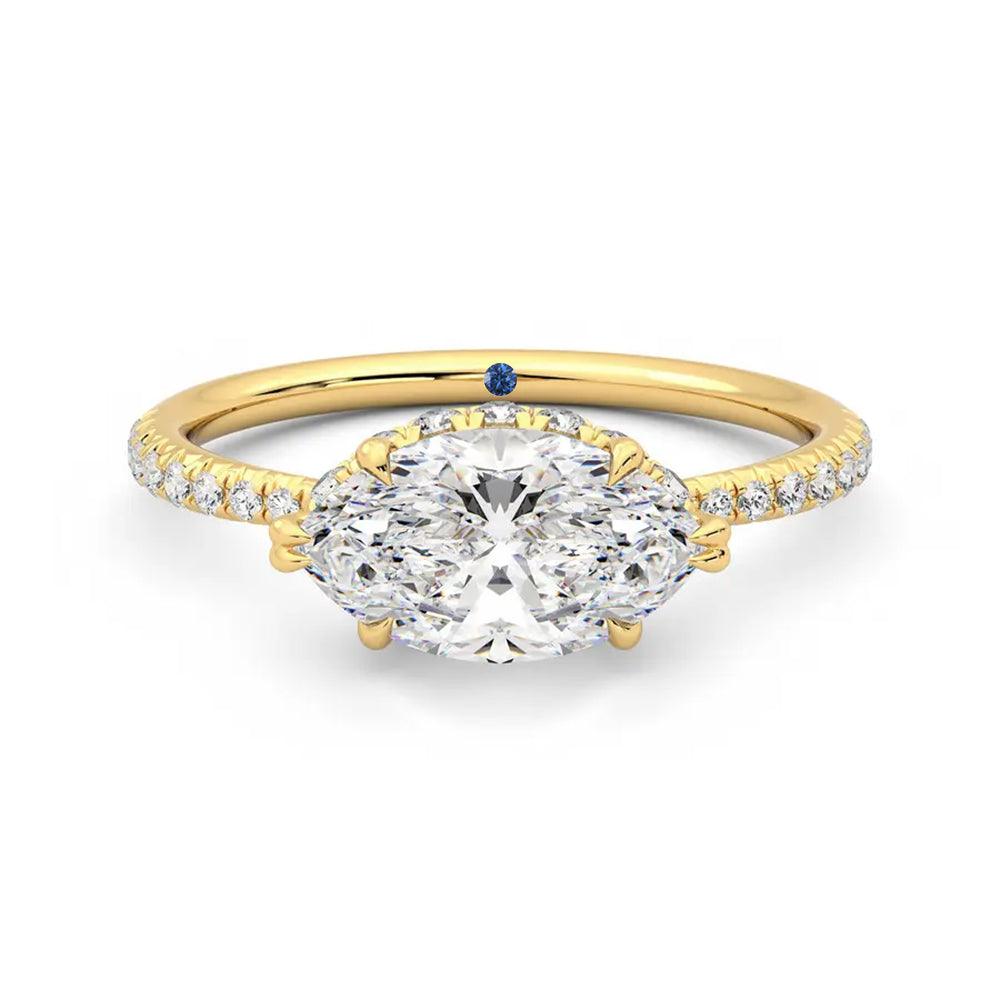 East West Marquise Cut Moissanite Engagement Ring with Hidden Anniversary Stone - Vintage Inspired Wedding Band for Women, Perfect for Proposals, Anniversaries & Romantic Occasions