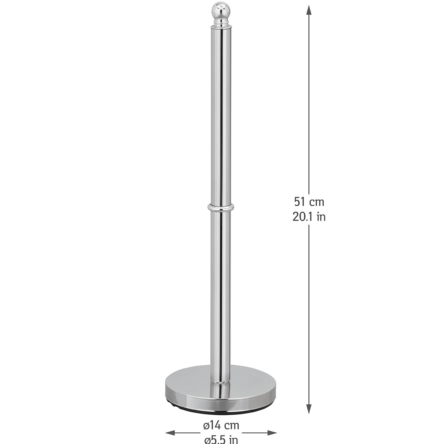 Free Standing Toilet Paper Holder Stand - 20.1 Inch (51cm) Chrome Plated Steel - Holds 4 Rolls - Bathroom Tissue Dispenser for Home, Office, RV & Dorm - Space Saving Design