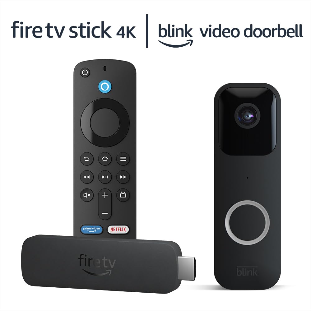 Amazon Fire TV Stick 4K Streaming Device with Alexa Voice Remote & Blink Video Doorbell Security Camera - Smart Home Entertainment & Security Bundle for Living Room, Bedroom and Front Door Monitoring