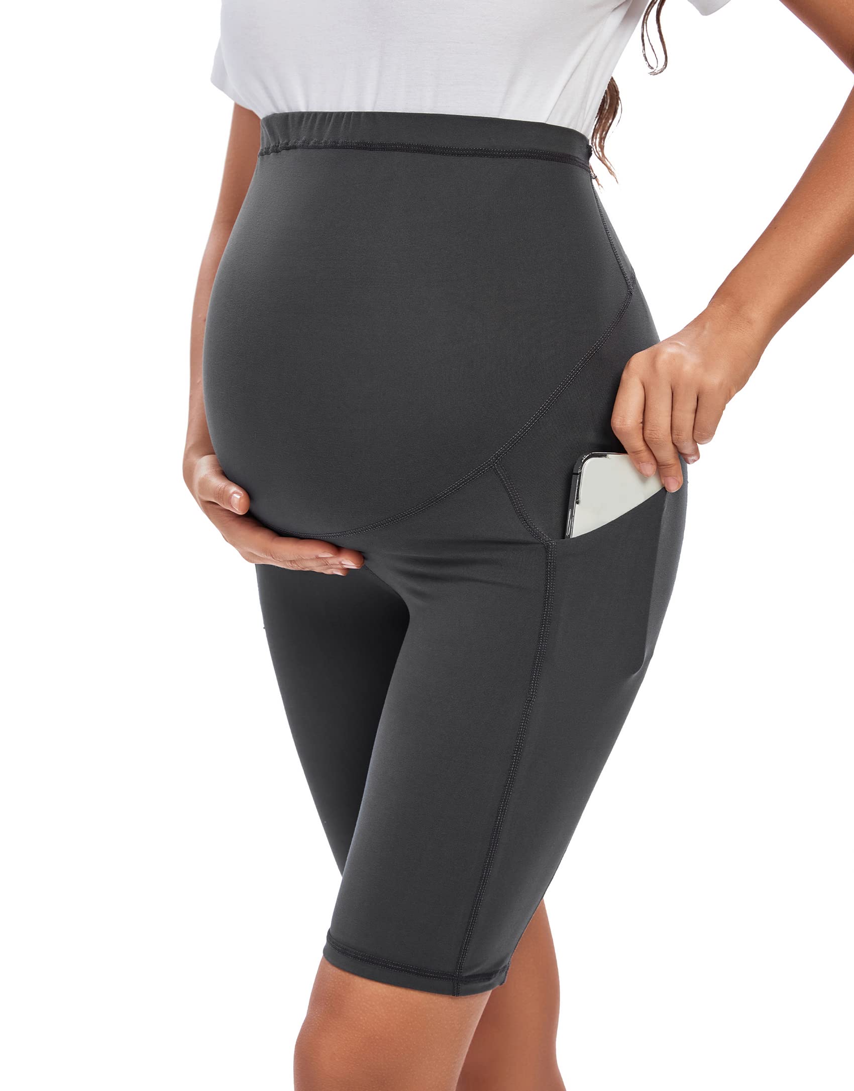 Women's Maternity Yoga Shorts - Over The Belly Active Workout Shorts with Side Pockets | 5