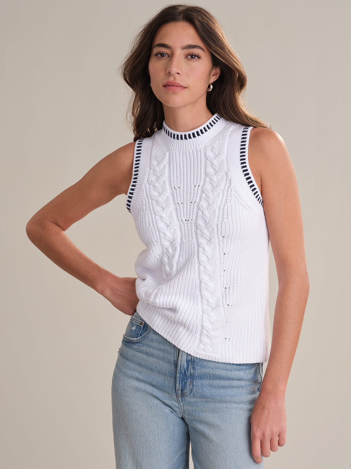 Demi Contrast Tipping Cable Tank Top - Women's Fashion Sleeveless Shirt for Casual Wear & Summer Outfits