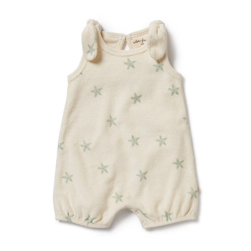 Organic Terry Tie Playsuit for Baby Girls - Soft & Comfortable Tiny Starfish Design - Perfect for Playtime, Outings & Photo Shoots