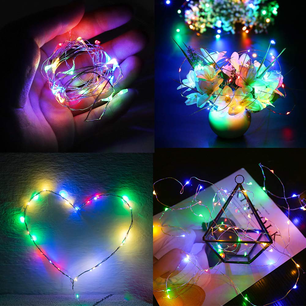 XUNATA 33ft 100 LED RGB String Lights with Remote Control - 8 Lighting Modes, Dimmable, Timer Function, Silver Wire for Christmas Decorations, Holiday Party, Patio, Garden, Bedroom & Wedding Decor