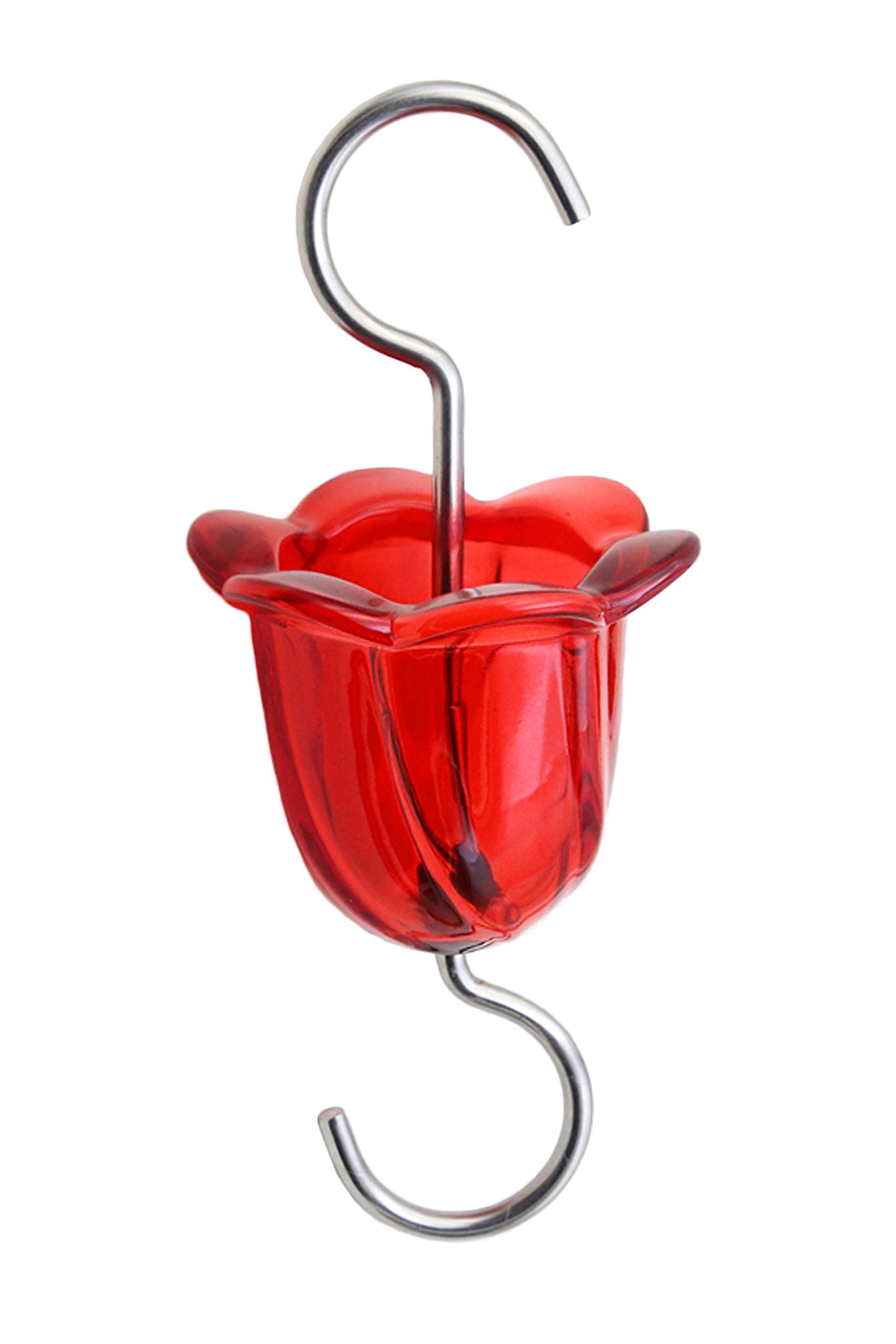 Red Glass Flower-Shaped Hanging Hook for Hummingbird Feeders - Perfect for Garden, Patio, and Outdoor Bird Watching