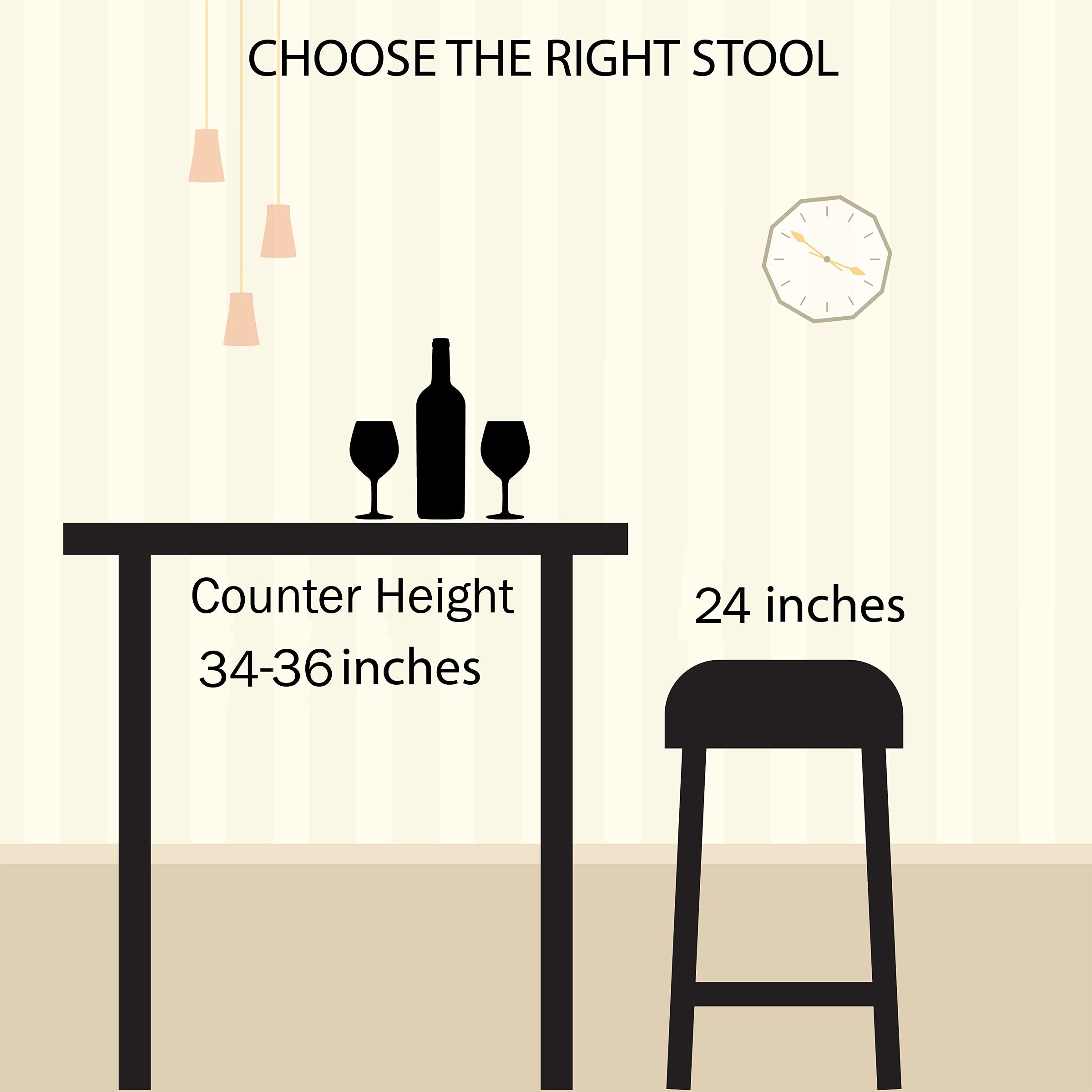 Set of 2 Modern 24-Inch Bar Stools with Hairpin Metal Legs & Solid Wood Seat - Backless Counter Height Stools for Kitchen Island, Breakfast Bar, Dining Room or Home Pub - Lavish Home
