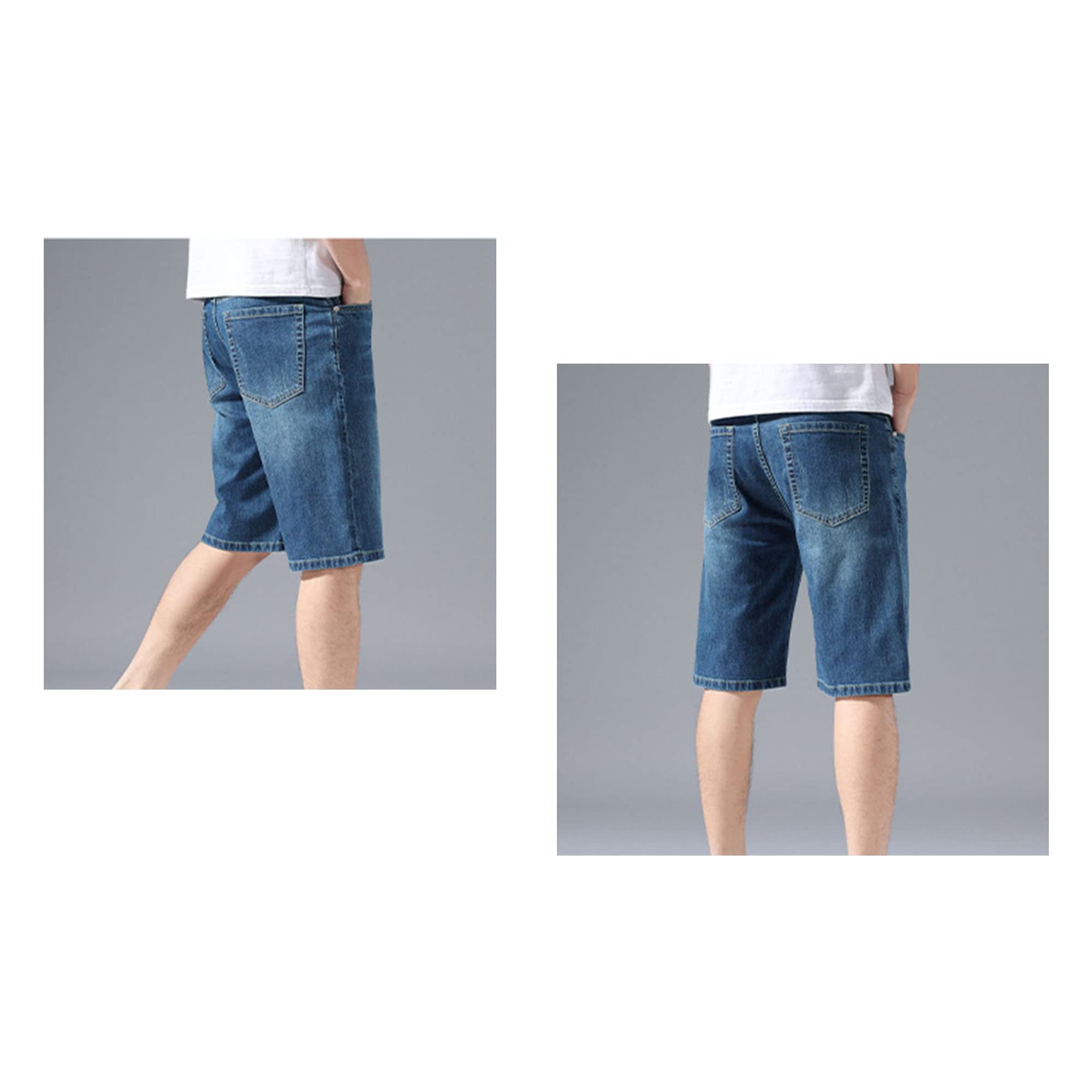 Men's Stretch Cotton Denim Shorts - Knee Length Straight Fit Casual Jean Shorts with Pockets | Perfect for Summer, Beach, and Outdoor Activities