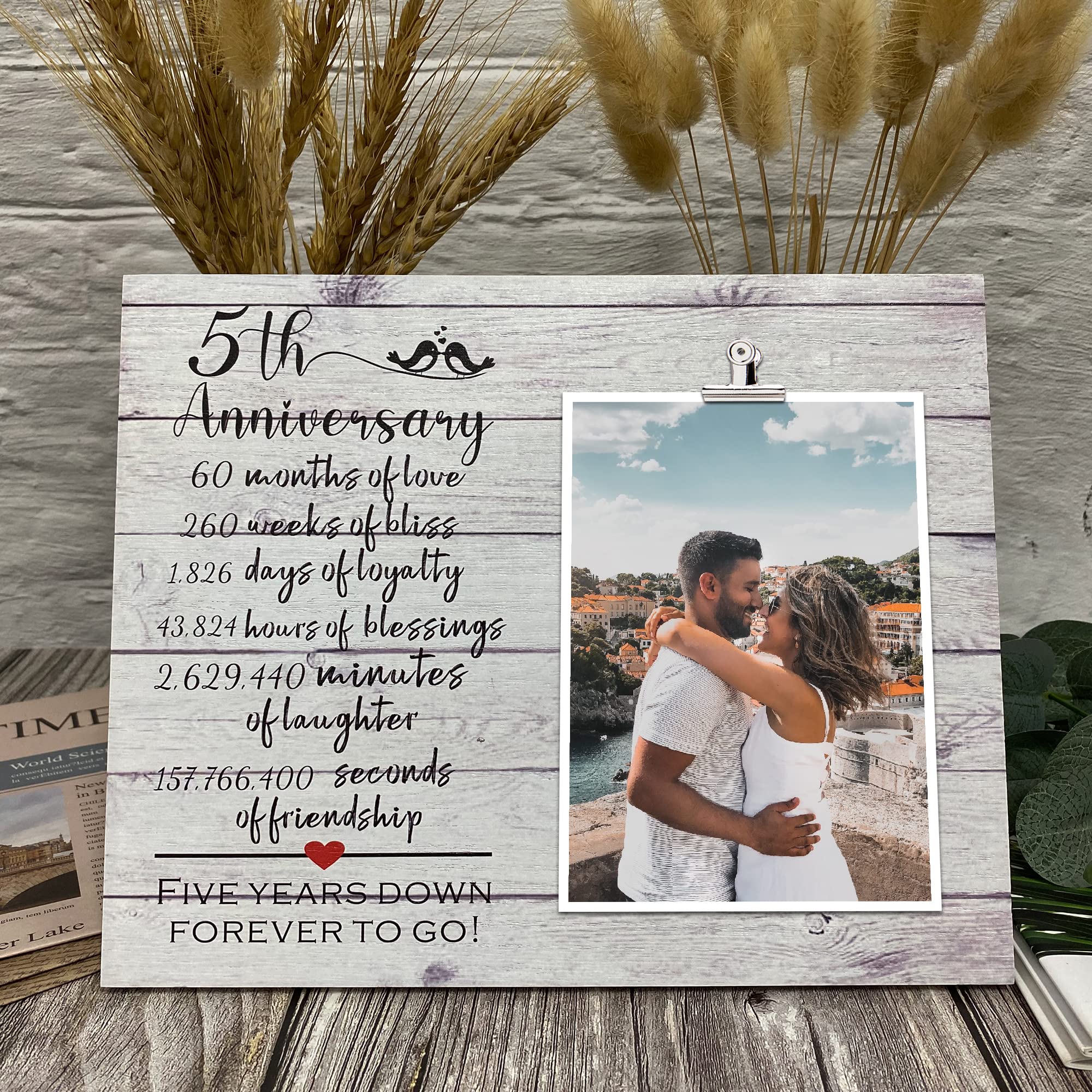 ZENNLAB 5th Anniversary Wood Picture Frame - Romantic Wedding Anniversary Gift for Couples, Husband & Wife - Perfect for Home Decor, Office Display & Cherishing Memories - Celebrate 5 Years Together with This Timeless Keepsake
