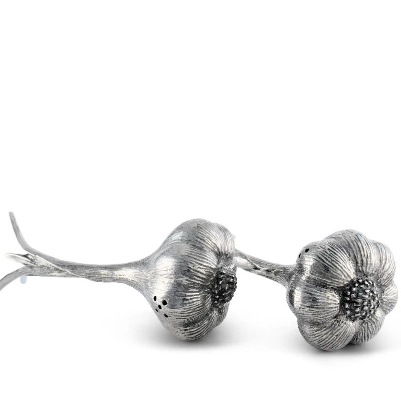 Premium Pewter Garlic Salt and Pepper Shaker Set - Elegant Kitchen Seasoning Duo for Cooking, Dining & Gifting