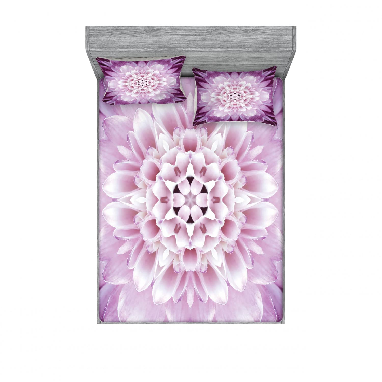 Ambesonne Floral 2-Pack Queen Size Fitted Sheet & Pillow Sham Set - 4 Piece Bedding Collection in Violet & Lilac for Spring Decor | Perfect for Guest Rooms, Master Bedrooms & Cozy Cottage Style Homes