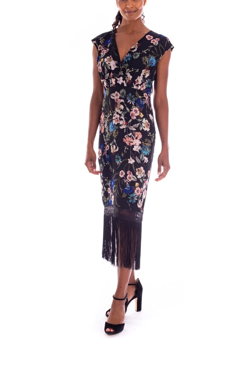 Badgley Mischka Women's Floral Fringe Cocktail Dress - Elegant Party & Wedding Guest Dress for Special Occasions