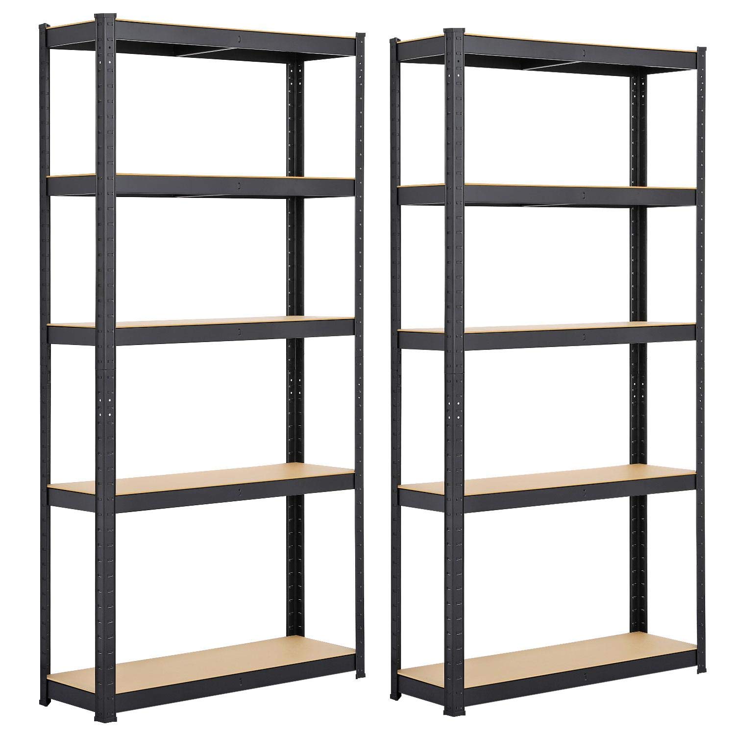 Yaheetech 2-Pack Heavy Duty 5-Tier Metal Garage Shelving Units - 90 x 30 x 180cm Black Storage Shelves with 175KG Capacity Per Shelf - Perfect for Garage Organization, Warehouse Storage & Home Utility Racks