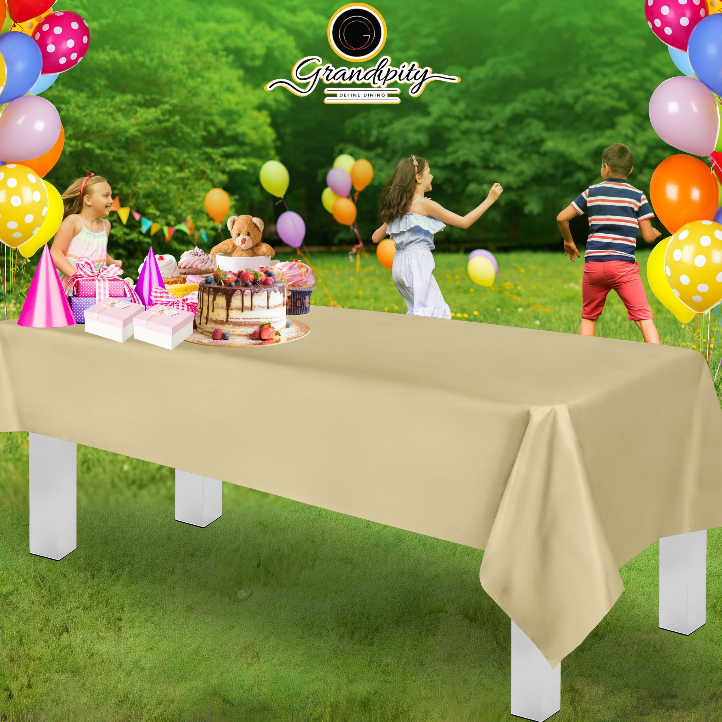 Premium Disposable Plastic Tablecloth - Beige (6 Pack) 54x108 Inch Rectangle Table Cover for Parties, Picnics & Events - Fits 6ft to 8ft Tables - Waterproof & Easy Clean for Indoor/Outdoor Use