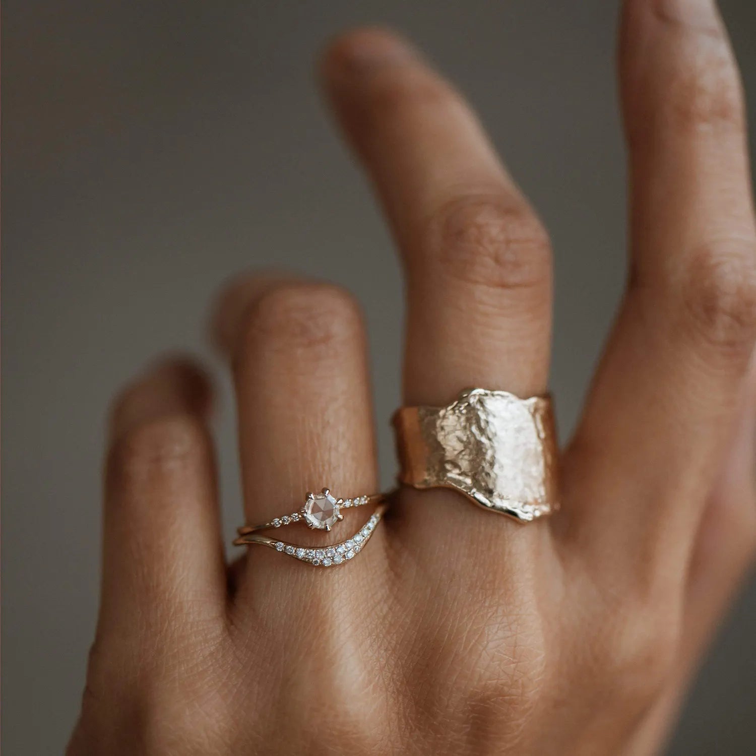 14K Yellow Gold Supernova Ring with White Diamonds - Elegant Stackable Ring for Women, Perfect for Weddings, Anniversaries & Everyday Wear