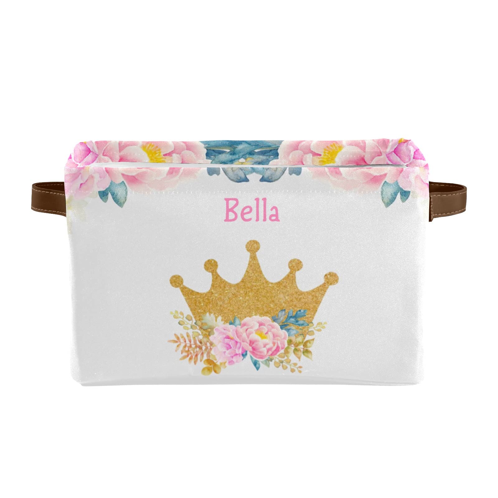 Personalized Watercolor Floral Storage Basket with Custom Name - 4 Pack Rectangular Home & Kitchen Organizer Bins for Bedroom, Nursery, Bathroom, and Office Storage Solutions