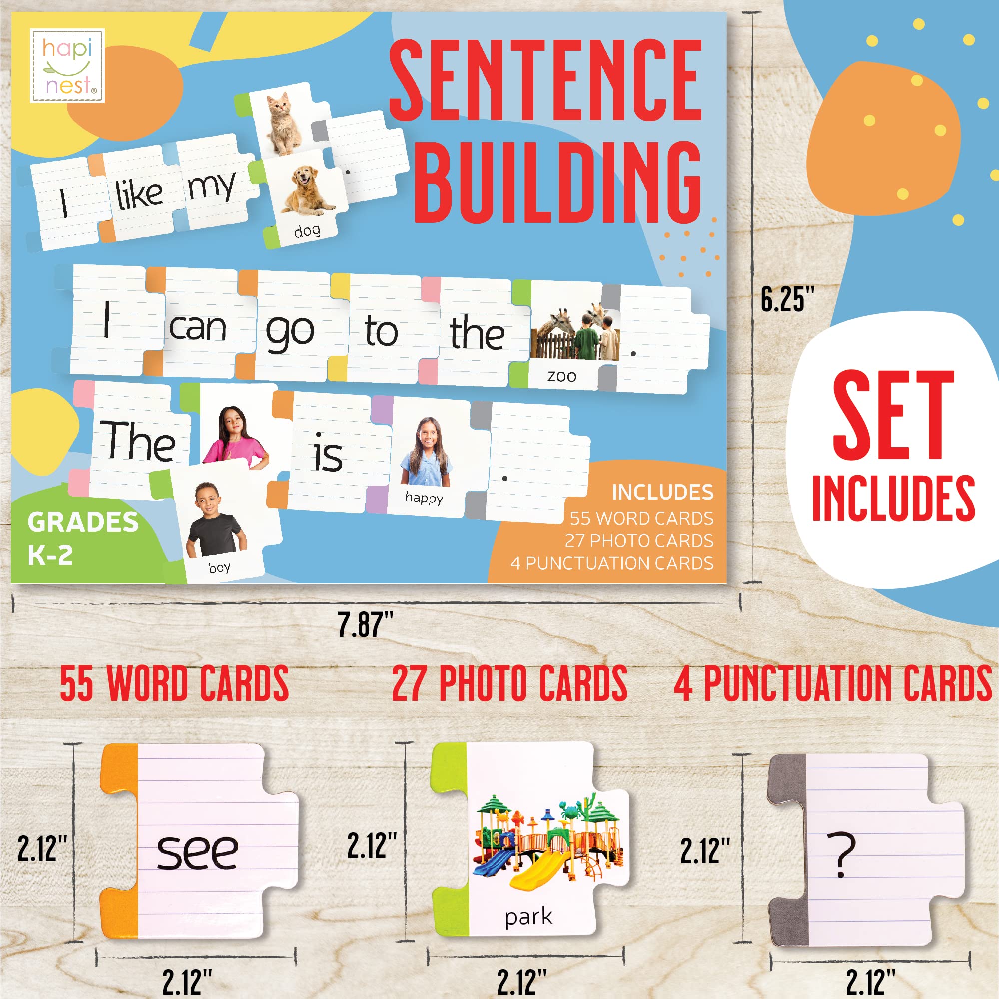 Hapinest Kids Sentence Building Game - Grammar & Speech Therapy for Kindergarten, 1st & 2nd Grade - Perfect for Classroom & Homeschool Learning Activities