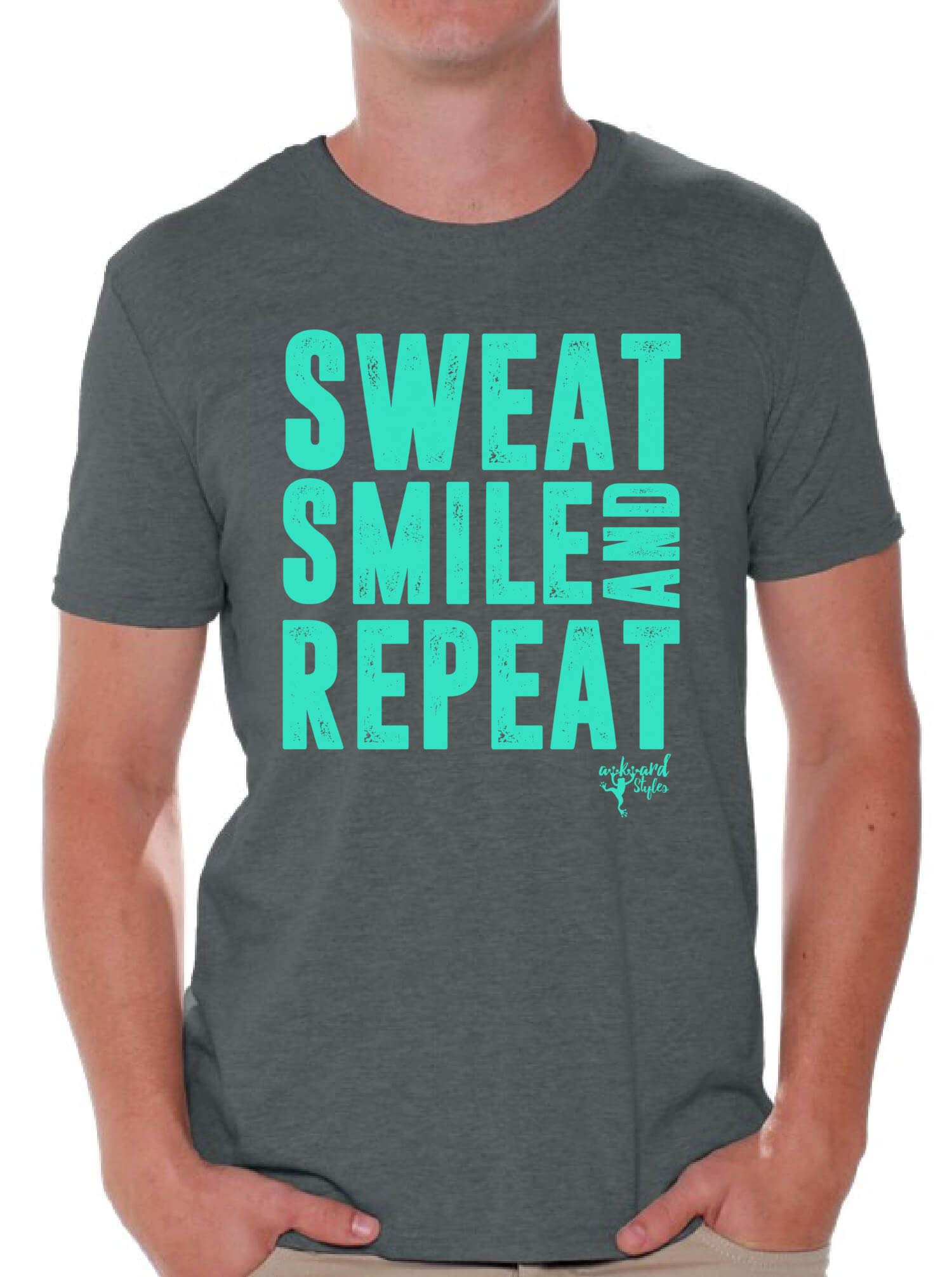 Awkwardstyles Sweat Smile Repeat Motivational T-Shirt - Positive Quote Graphic Tee for Workouts & Gym - Perfect Gift with Free Bookmark