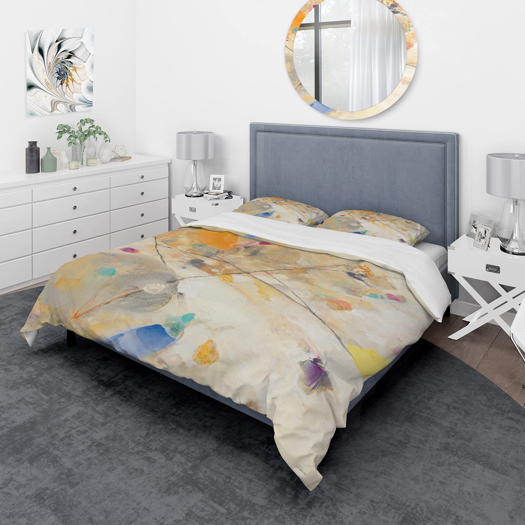 Minimalist Confetti II Modern Duvet Cover Set King Size - 3 Piece Abstract Bedding in Multi-Colors for All Seasons | Contemporary Bedroom Decor for Master & Guest Rooms