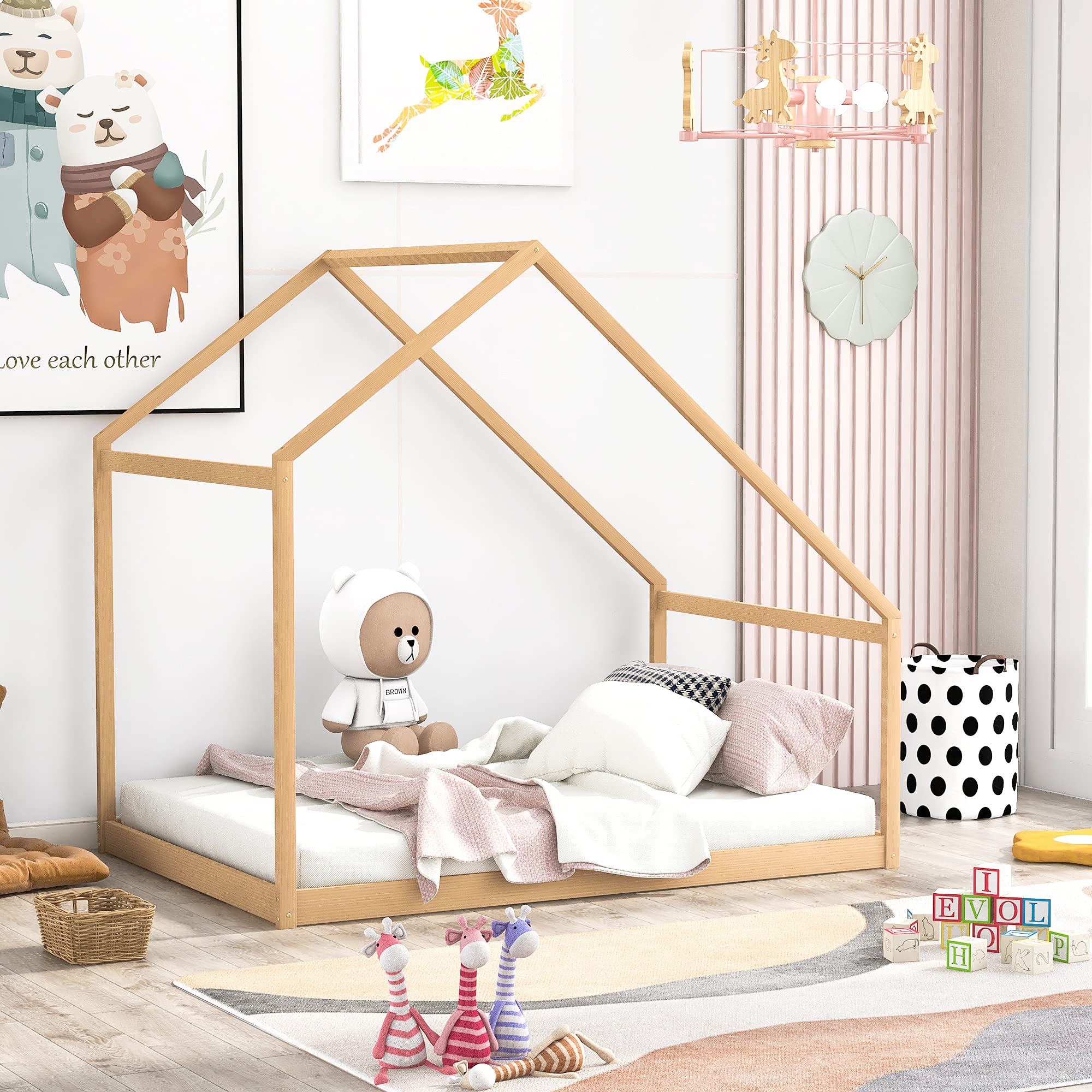 Wooden House Bed for Kids & Teens - Bedroom Furniture for Girls & Boys - Play & Sleep