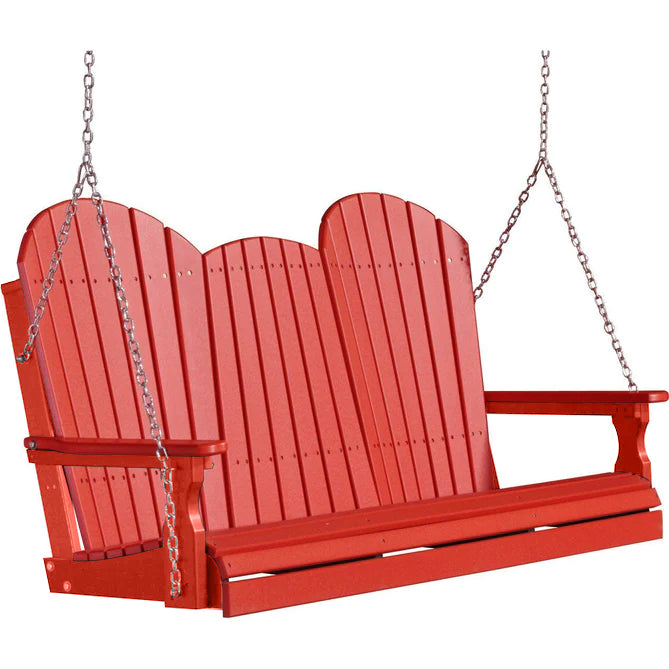 LuxCraft 5ft Red Adirondack Porch Swing - Eco-Friendly Recycled Plastic Outdoor Furniture - Perfect for Patio, Garden, Deck & Backyard Relaxation