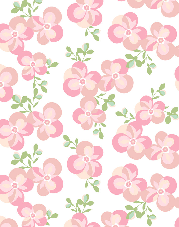 Tea Collection Pink Graphic Flower Wallpaper - Perfect for Nursery, Bedroom & Home Decor