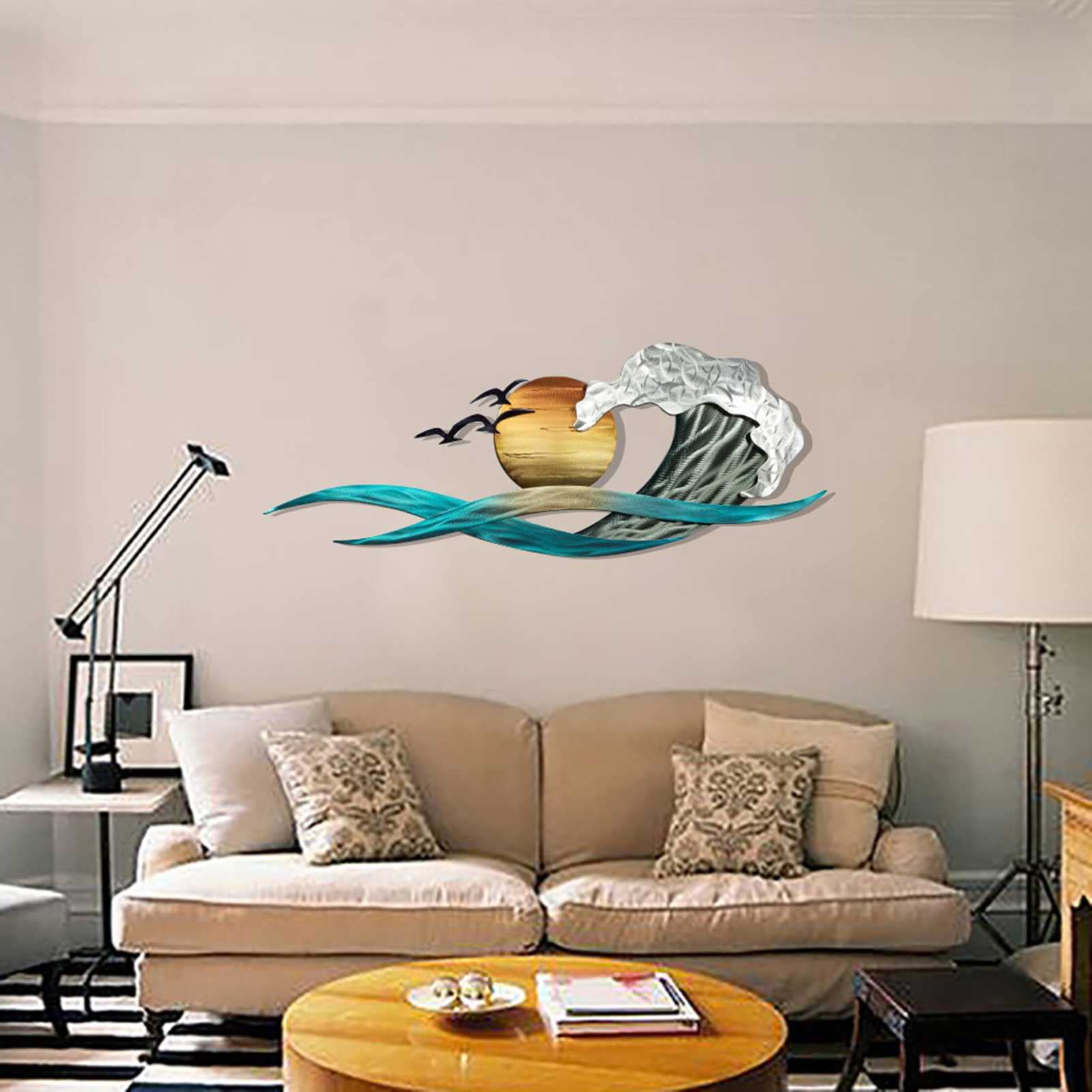 Gigesute Sunshine Ocean Wave Metal Wall Art - Coastal Decor for Indoor & Outdoor - Perfect for Living Room, Bedroom, Patio - Beach House & Coastal Theme Decorations