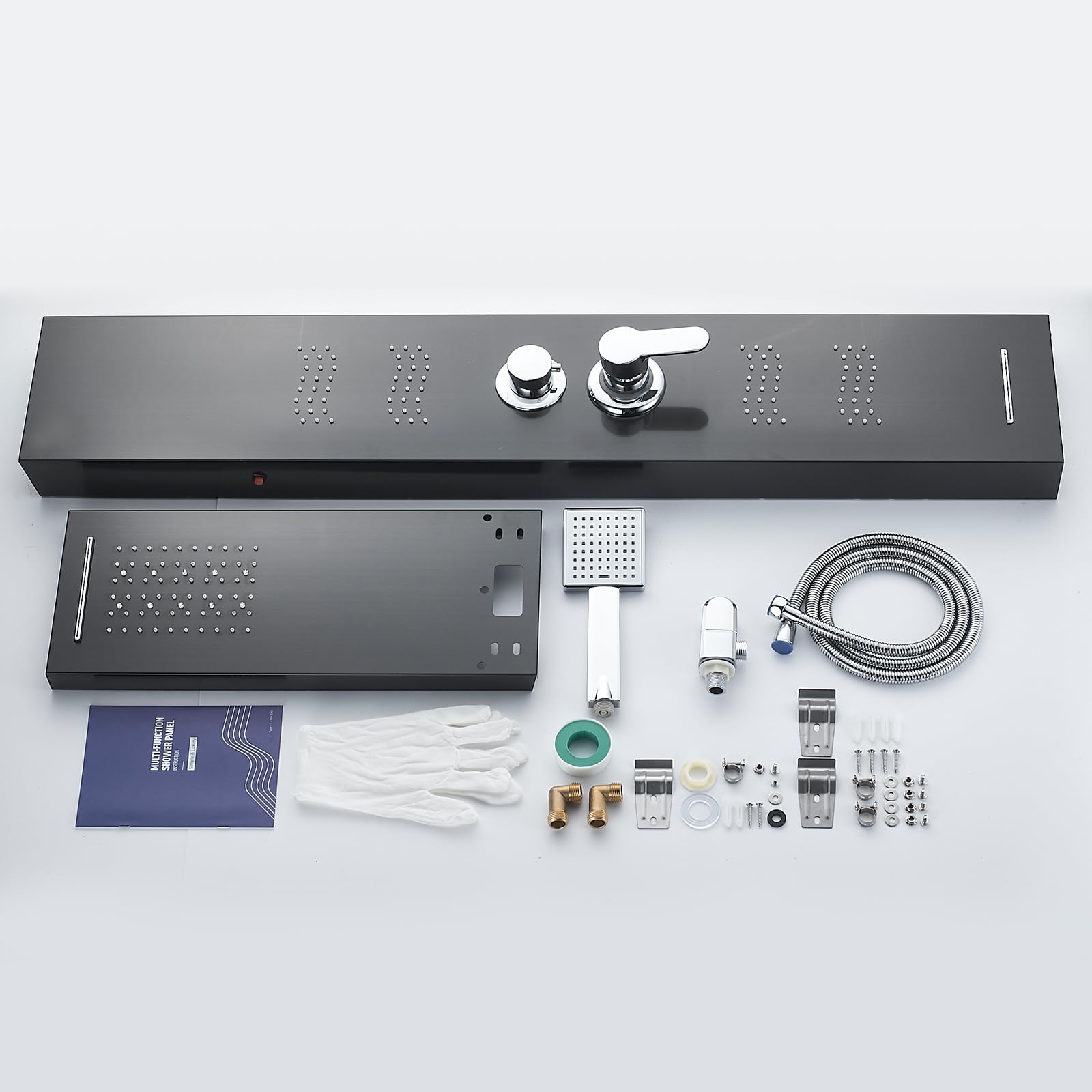 Premium Black Stainless Steel 5-in-1 LED Shower Panel Tower System with Rainfall Shower Head, Waterfall Spray, Body Jets & Handheld Shower - Luxury Bathroom Upgrade for Spa-Like Experience at Home