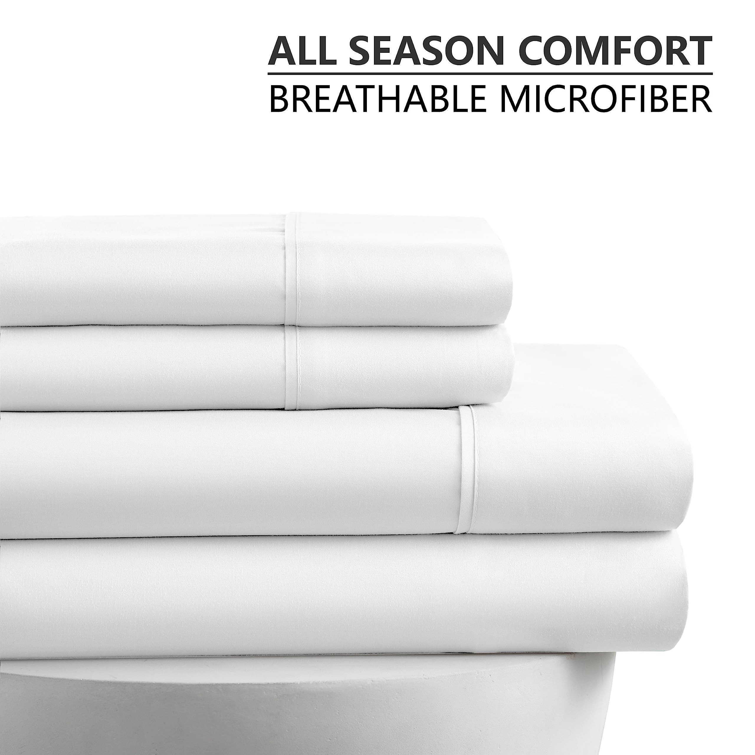 Premium King Size Sheet Set - 16-Inch Deep Pocket Ultra Soft Microfiber Bed Sheets - Breathable, Wrinkle & Fade Resistant - Easy Care 4-Piece Set (King, White) - Perfect for Luxury Bedrooms, Guest Rooms & Hotels