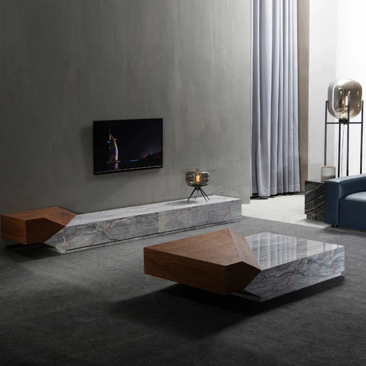 Italian Style Luxury Marble & Wood Coffee Table - Modern Living Room Centerpiece for Home Decor & Entertainment Spaces