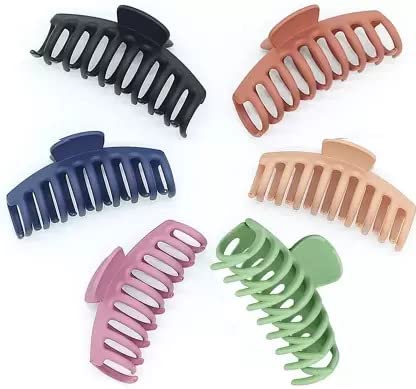 ALIBA COLLECTION 6-Pack Large Matte Acrylic Hair Claw Clips - Non-Slip Strong Hold Hair Clamps for Women & Girls (4.3 Inch, Solid Colors) - Perfect for Curly, Thin or Thick Hair - Great for Work, School, Parties and Everyday Styling