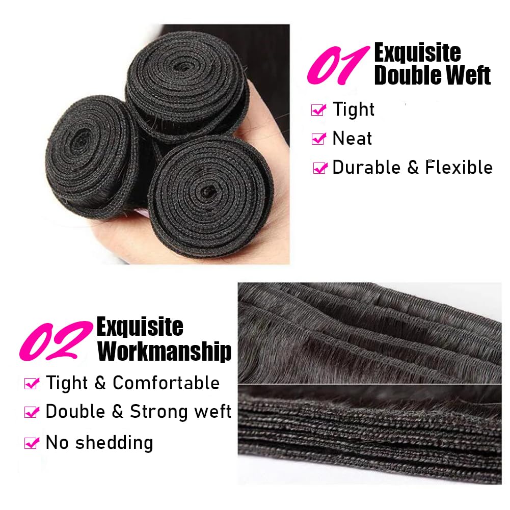 12A 100% Unprocessed Brazilian Virgin Human Hair Bundles - 18/20/22 Inch Body Wave Hair Extensions (3 Bundles) - Natural Black for Women | Perfect for Daily Styling, Parties & Special Occasions