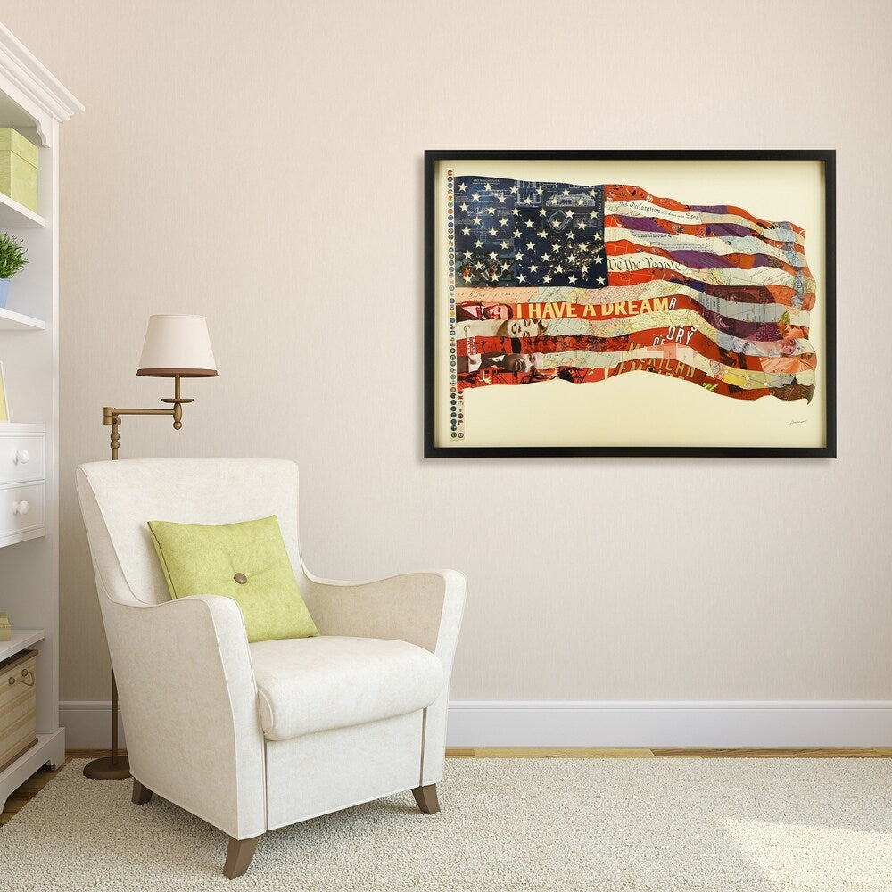 American Flag 3D Collage Art - Framed Under Glass with Black Shadow Box - Patriotic Home Decor for Living Room, Office & Gifts