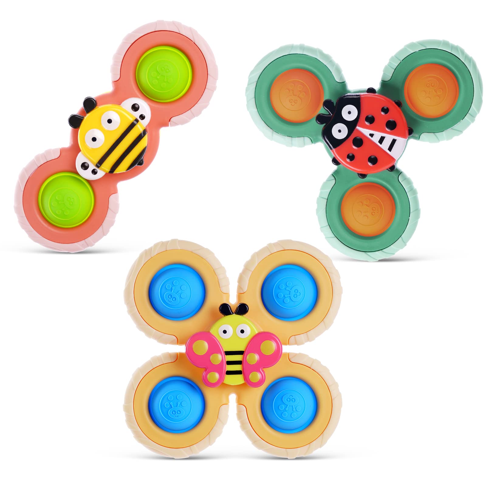 Vicloon 3-Piece Spinning Bath Toys for Kids - BPA-Free Suction Cup Sensory Toys for Babies & Toddlers | Fun Educational Bath Time Learning & Play