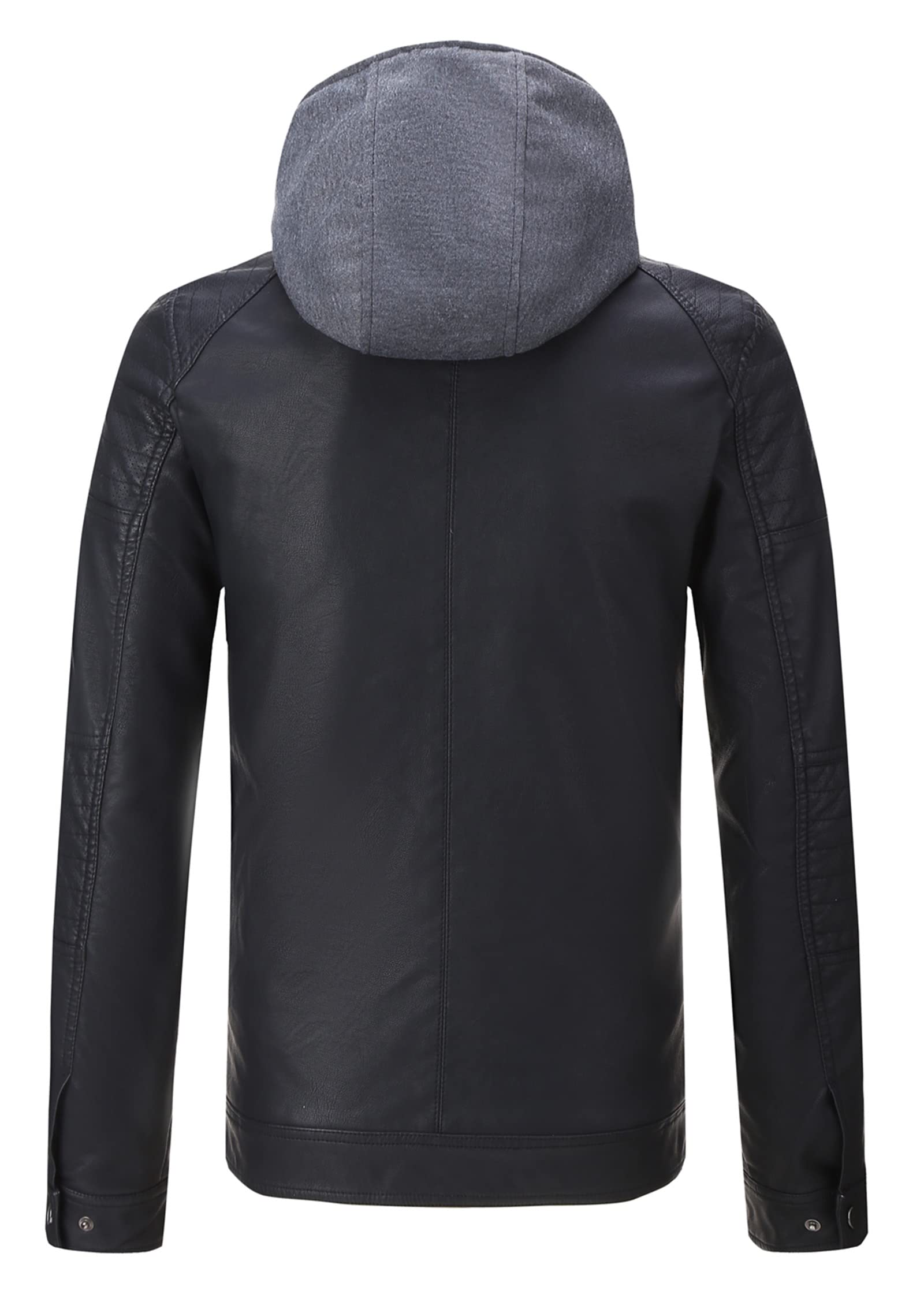 RISISSIDA Men's Faux Leather Bomber Jacket - Warm Double Zipper Coat with Detachable Hood for Fall, Winter & Spring | Stylish Outerwear for Casual Wear, Night Out & Motorcycle Riding