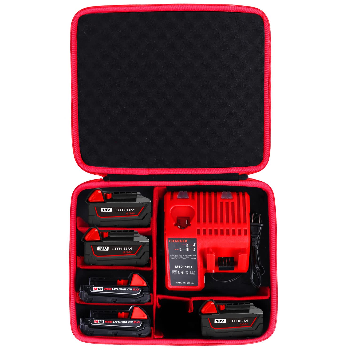 Milwaukee M18 18V Battery Holder with Hard Case - Compatible with Milwaukee M18 18V Batteries & Chargers - Perfect for Tool Storage, Job Site Organization & Battery Protection