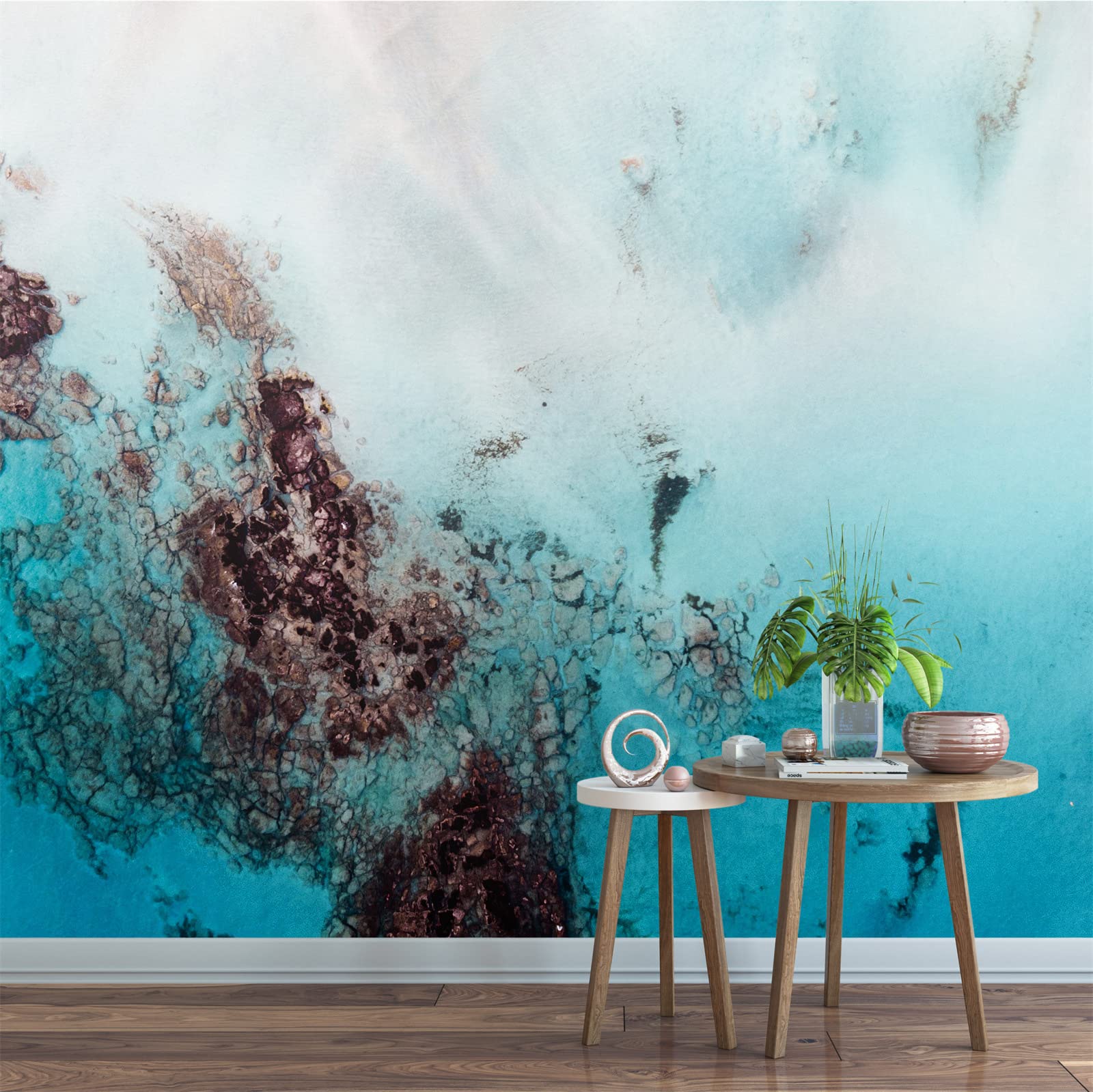 Seaside Seawater Reef Blue White Marble Wall Mural - Large Removable Wallpaper Sticker (144