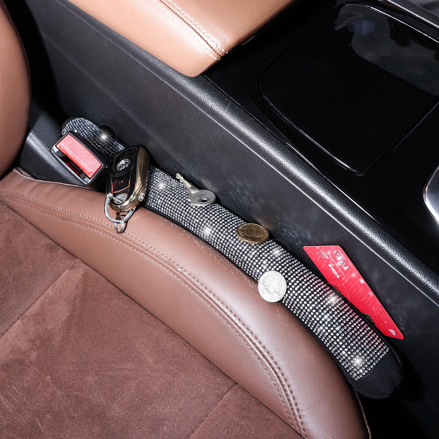 Universal Bling Car Seat Gap Filler - Set of 2 Handmade Crystal Rhinestone Gap Blockers for Car, SUV & Truck | Women's Luxury Car Accessories in Silver | Perfect for Preventing Lost Items & Enhancing Vehicle Interior