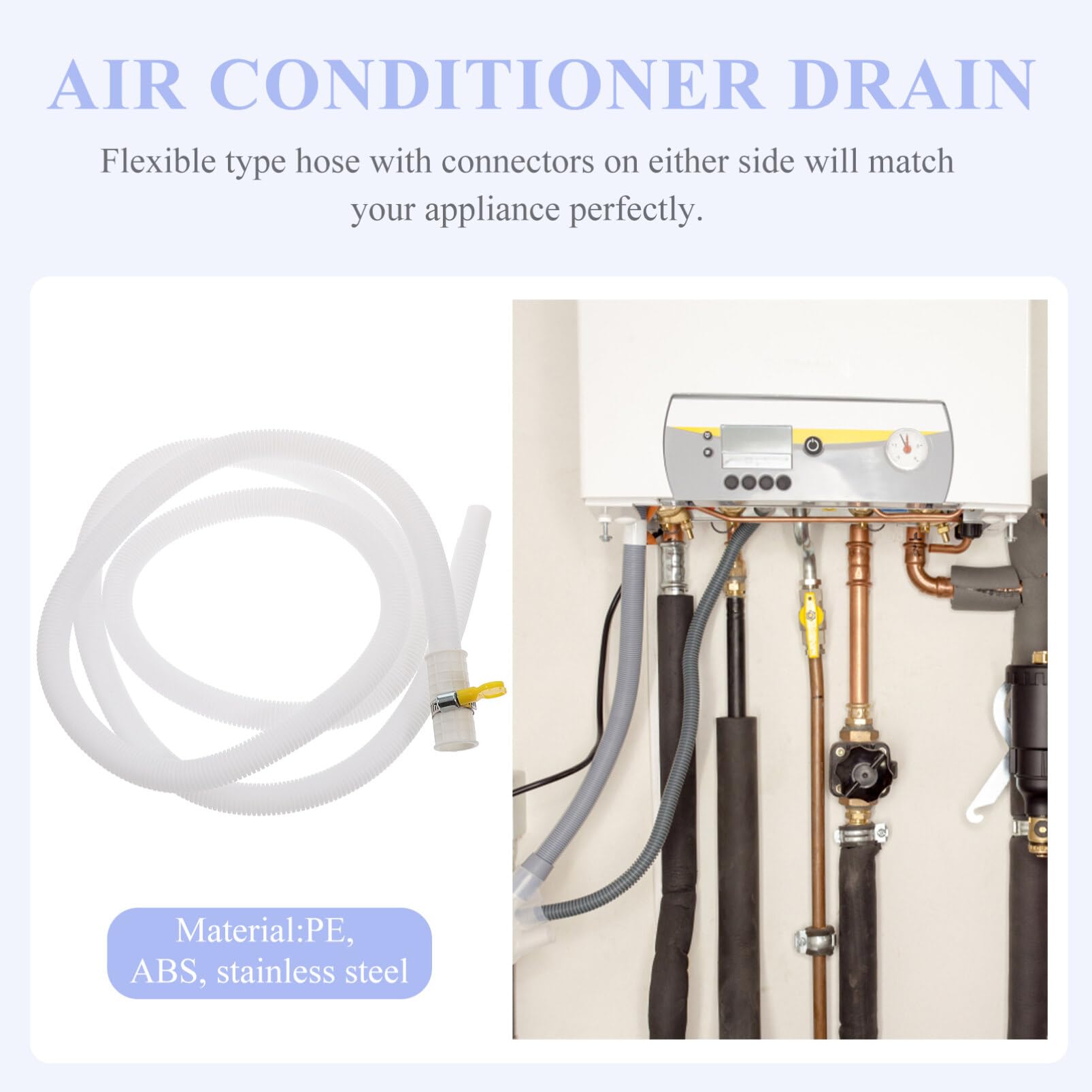 Portable Washing Machine Drain Hose Extension - Flexible AC Drain Tube for Washer Water Inlet & Outlet - Perfect for Laundry Rooms, RVs, and Apartments