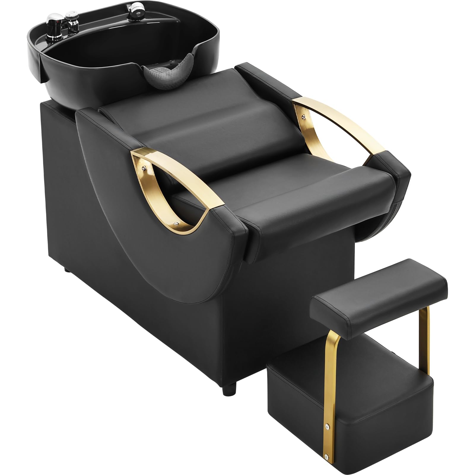 Professional Salon Shampoo Bowl and Chair Set - ABS Plastic Backwash Sink with Adjustable Footstool for Hair Stylists & Barbers - Perfect for Spa, Beauty Salon & Home Hair Washing Station - Black