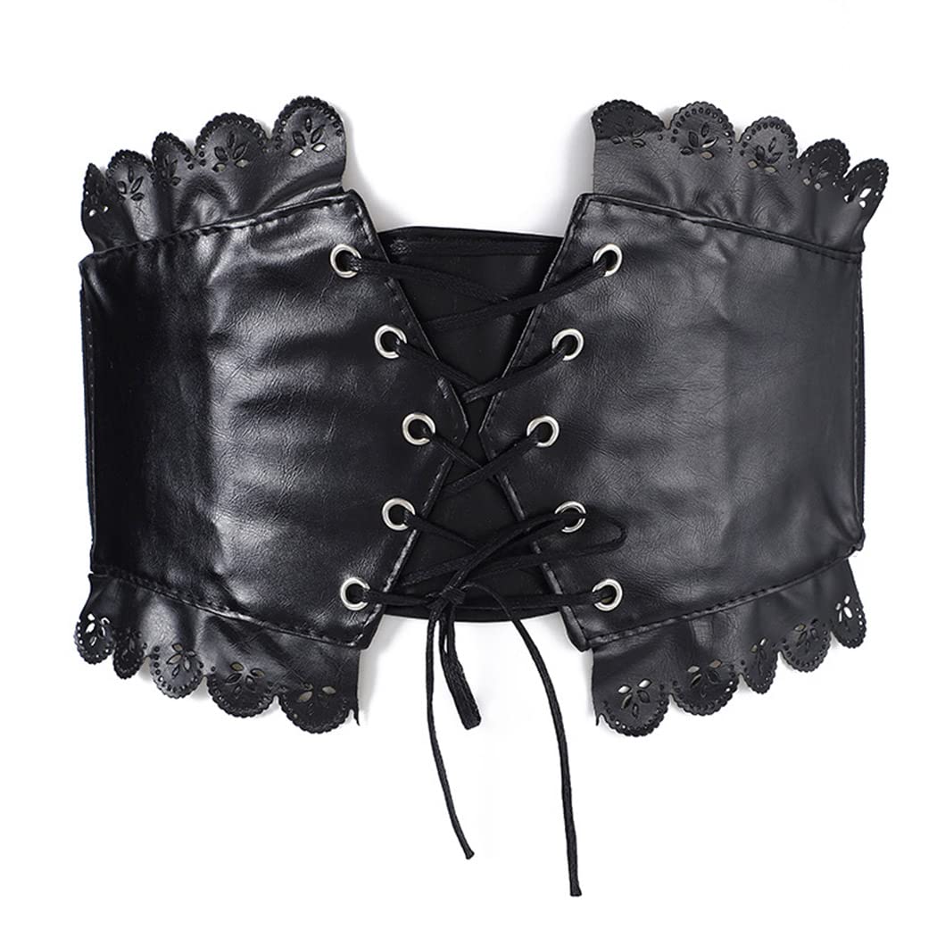 Kakaco Wide Waistband Leather Belt - Black Corset Belt for Women & Girls | Fashion Waist Accessory for Dresses, Tops & Jeans | Adjustable Waist Cincher for Outfits & Special Occasions