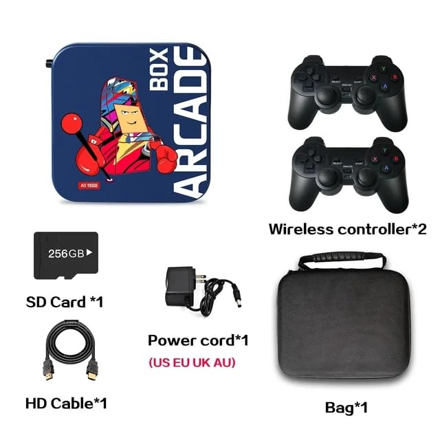 4K Arcade Game Console 256GB with 50000 Classic Retro Games - S905 Chip HD Video Game Player, 2 Wireless Controllers - Perfect for Family Entertainment & Nostalgic Gaming