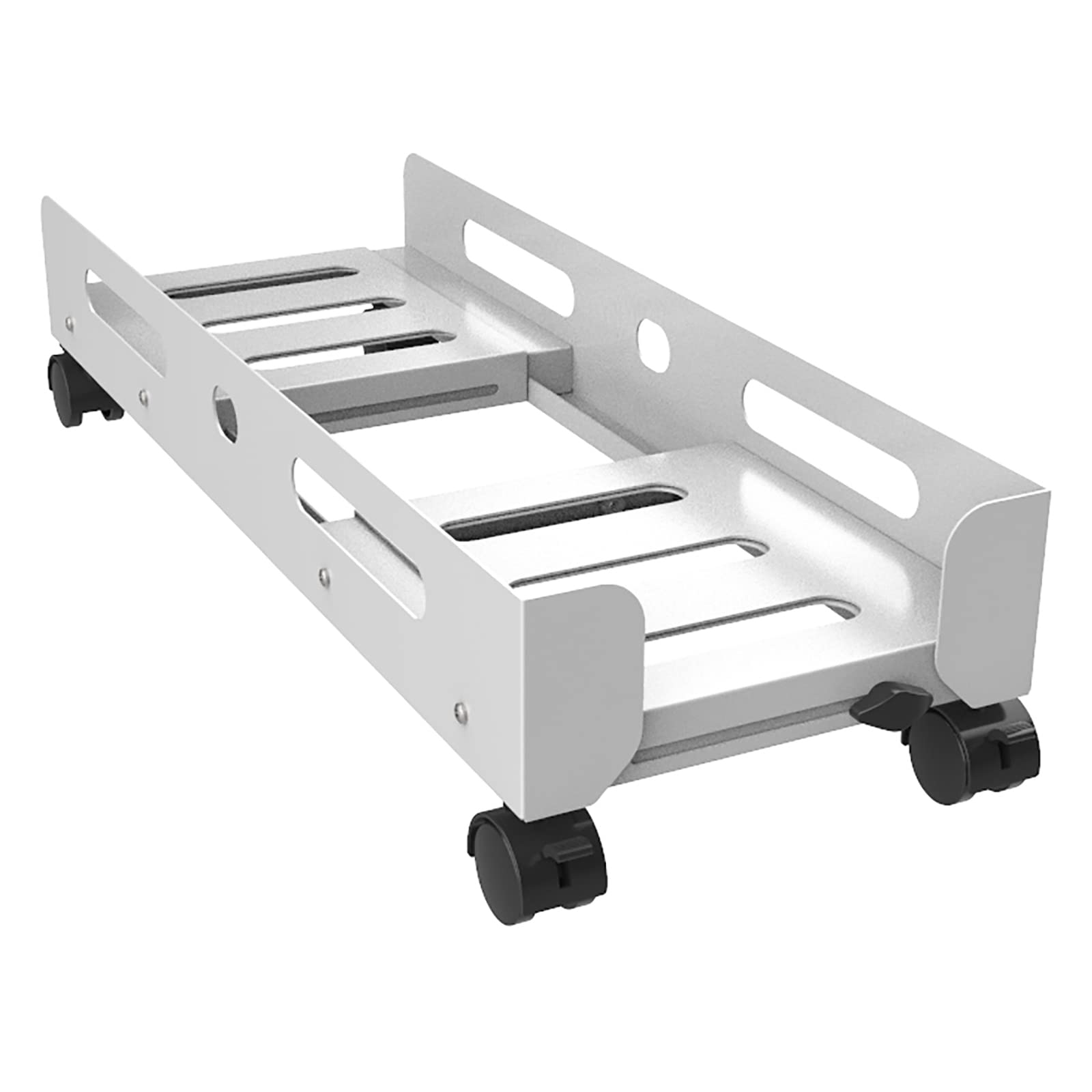 Adjustable PC Floor Stand with Locking Casters - Steel Rolling CPU Mount for Desktop Tower Computer (White, 63.6x23-34x14.1cm) - Perfect for Office, Gaming & Home Workspace Organization