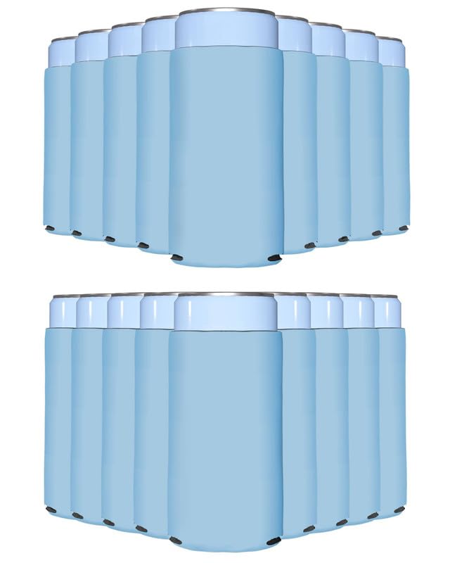 PartyPrints 200 Pack Slim Can Cooler Sleeves - Plain Blue Blank Sublimation Coolers for Beer Bottles & 12oz Tall Cans | Customizable Collapsible Insulated Drink Sleeves | Perfect for Parties, BBQs, Tailgating & Outdoor Events