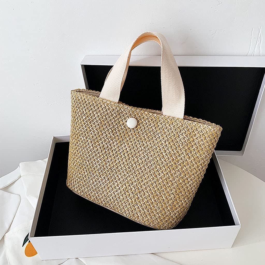 Women's Large Straw Beach Bag - Hand-Woven Wicker Tote with Top Handle - Summer Vacation, Pool Party & Travel Essential - Beige Boho Chic Beach Accessory