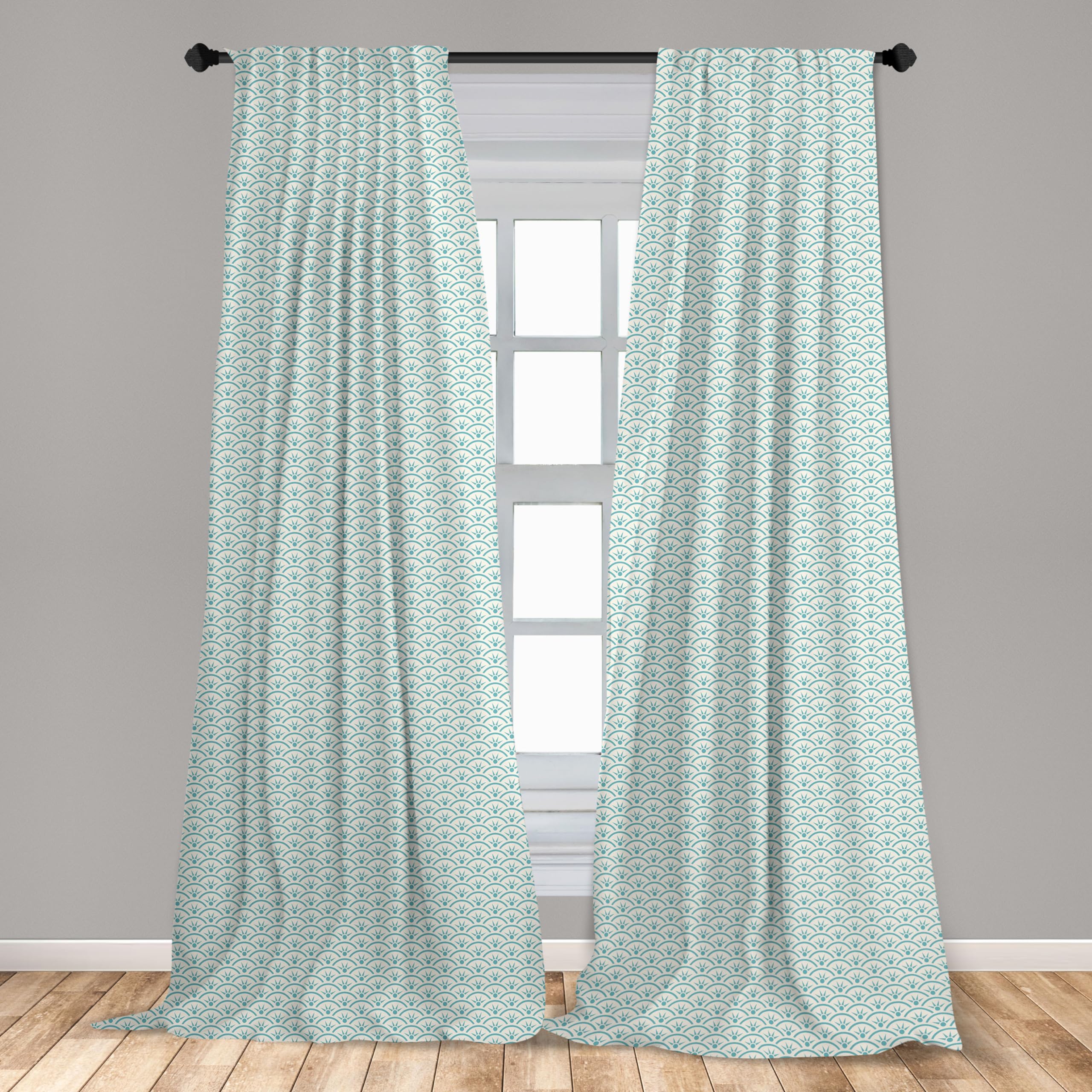 Ambesonne Japanese Ocean Wave Curtains - Aqua Blue & White Sun Rays Design, 2 Panel Set (28