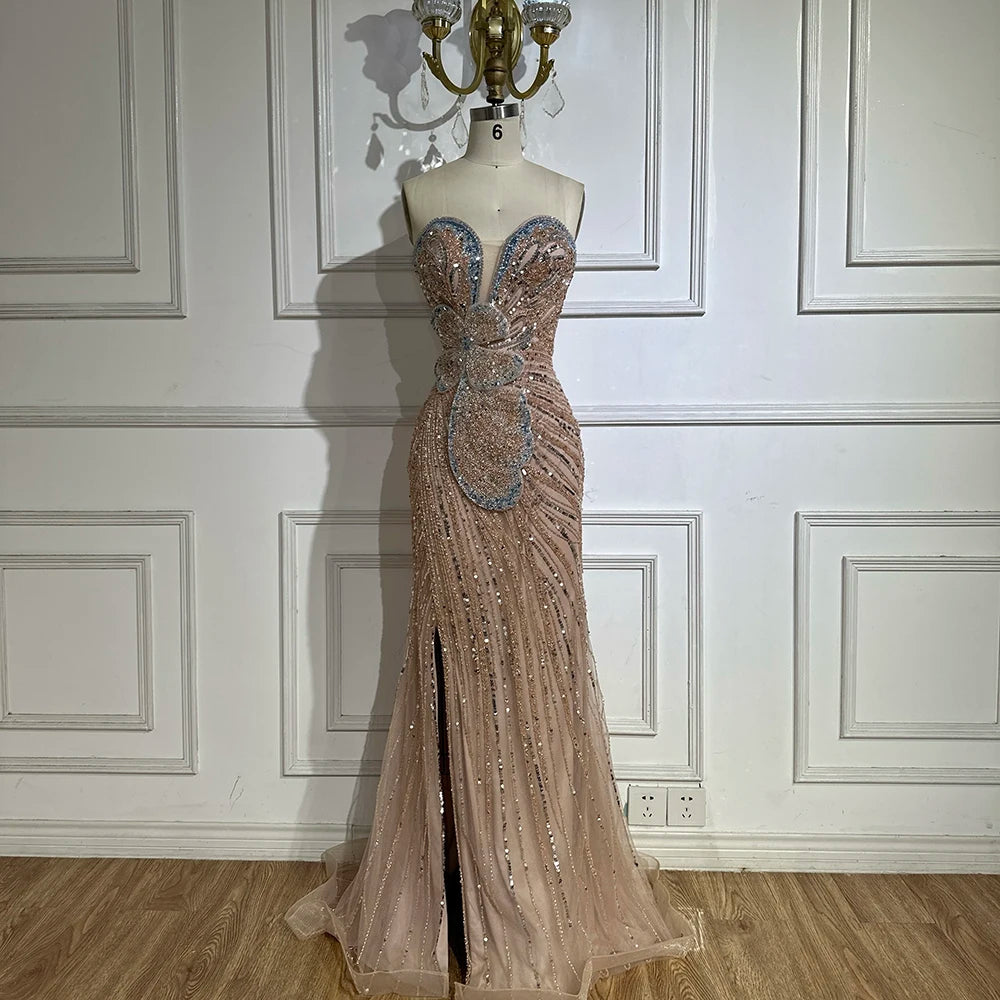 Luxury Dubai Saudi Arabic Pink Mermaid Evening Dress with High Slit - Elegant Formal Gown for Weddings, Prom, Red Carpet & Special Occasions