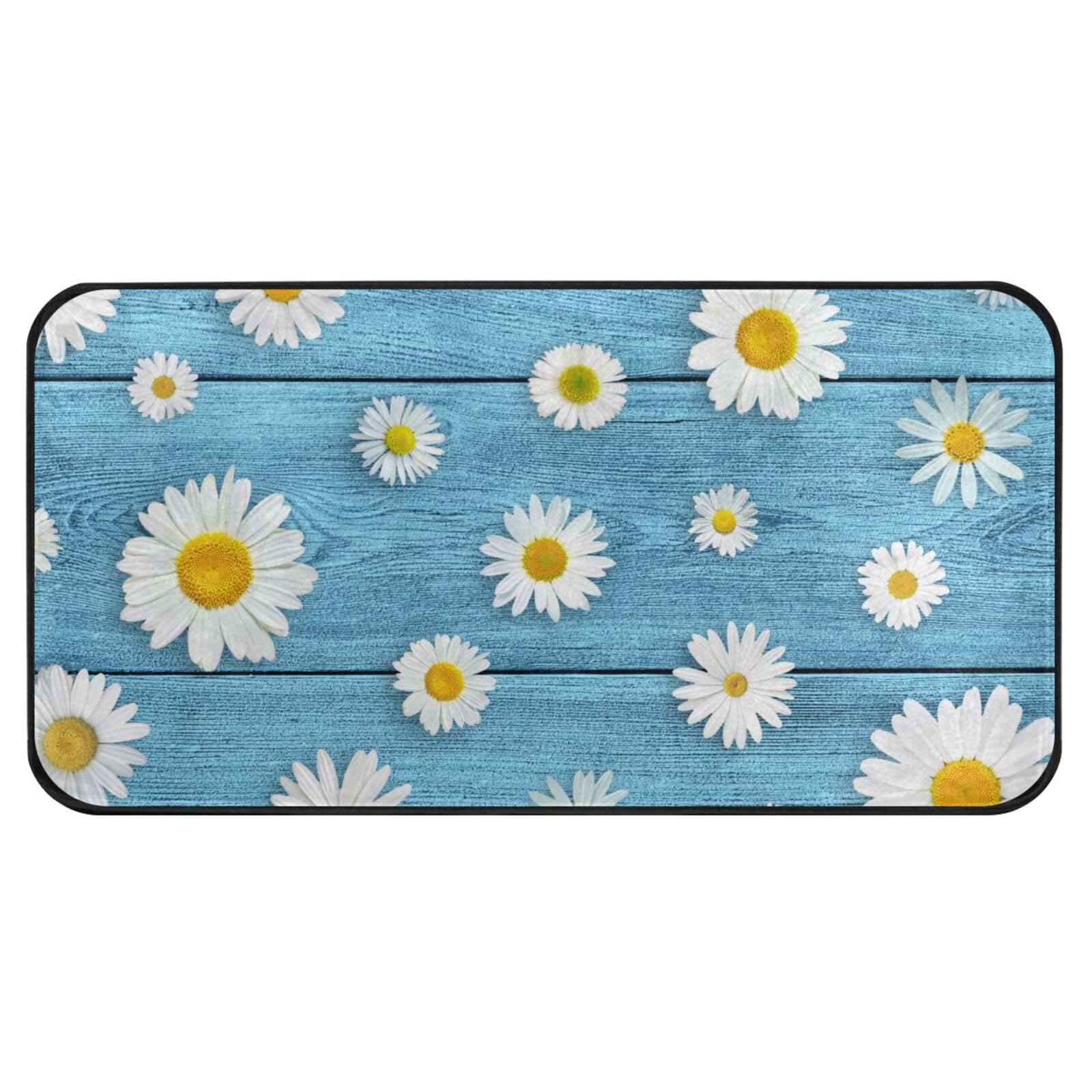 Non-Slip Daisy Print Kitchen Rug with Memory Foam Cushion - 39