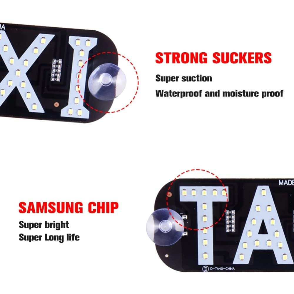 YSY White LED Taxi Light Sign for Car Window - 12V DC Charger & USB Switch - Flashing Hook Decor for Taxi, Uber, Lyft Drivers - Perfect for Night Shifts & Ride-Hailing Services